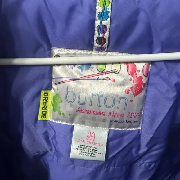 Burton Kids Dryride Geometric purple and Yellow snowboarding ski coat Jacket
